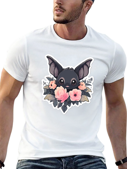 Camiseta Negra con Diseño de Murciélago Floral