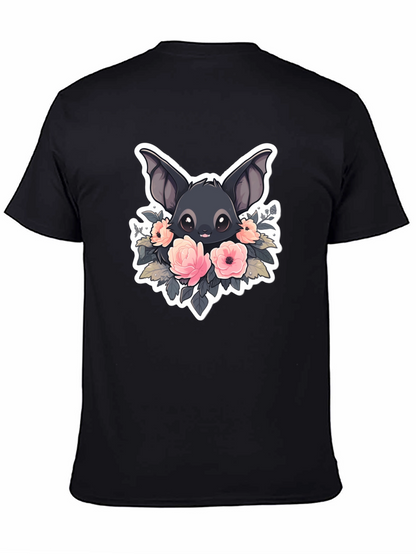 Camiseta Negra con Diseño de Murciélago Floral