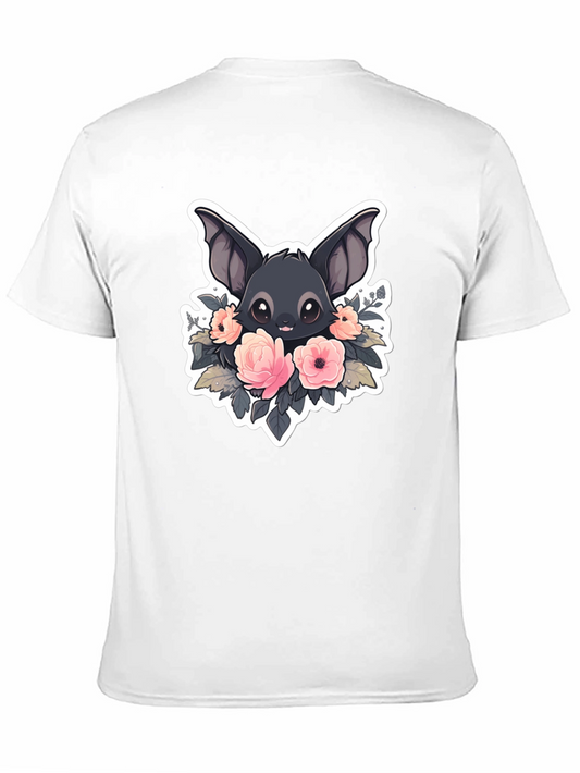 Camiseta Negra con Diseño de Murciélago Floral