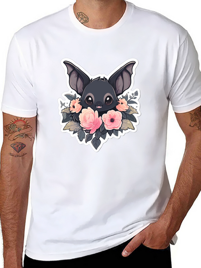 Camiseta Negra con Diseño de Murciélago Floral