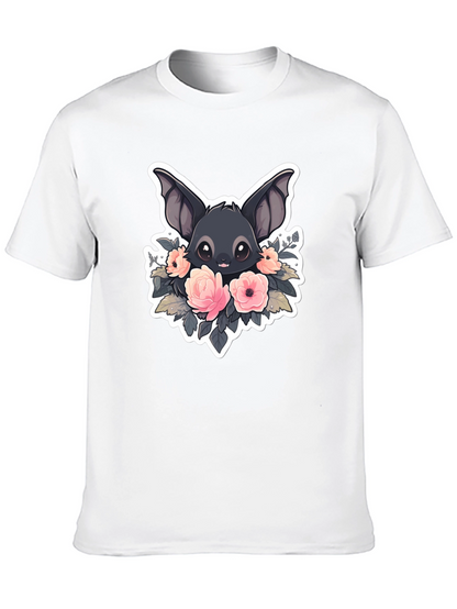 Camiseta Negra con Diseño de Murciélago Floral