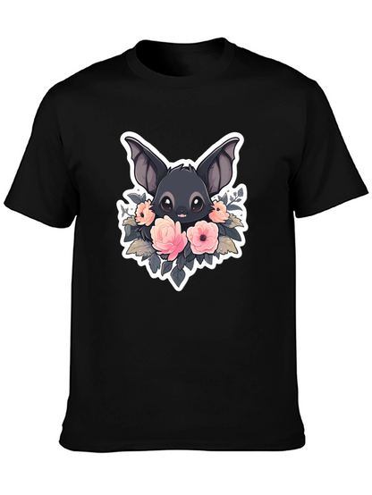 Camiseta Negra con Diseño de Murciélago Floral