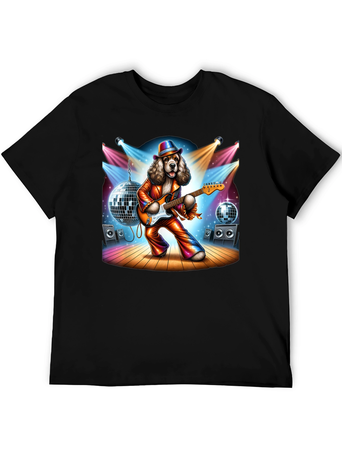 Camiseta Negra con Perro Rockstar Disco