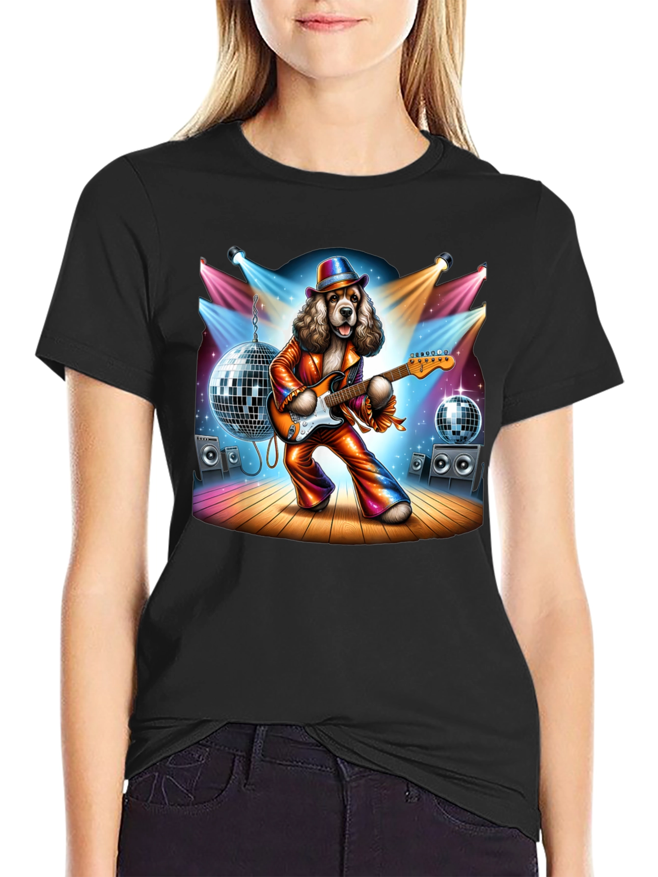 Camiseta Negra con Perro Rockstar Disco