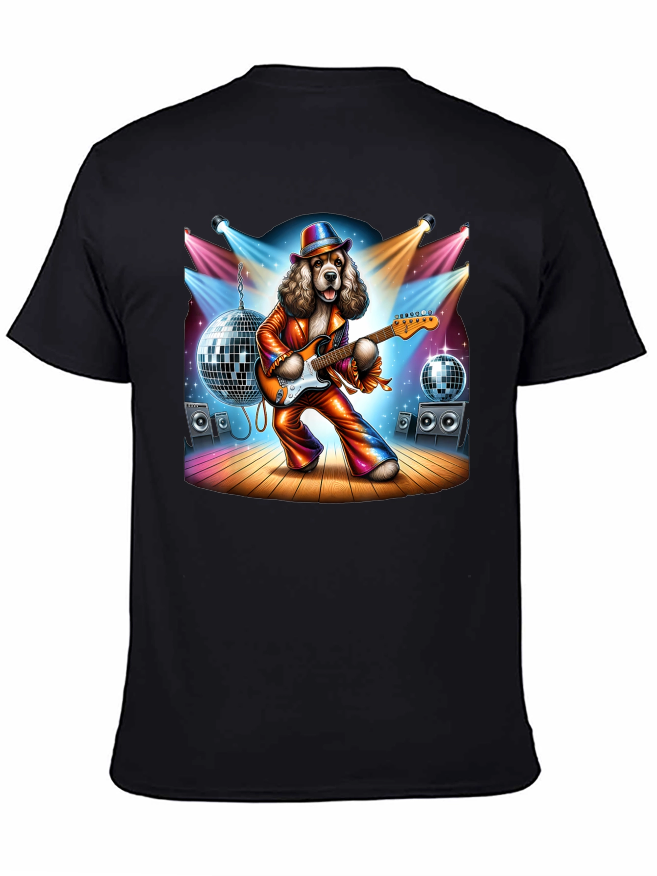 Camiseta Negra con Perro Rockstar Disco