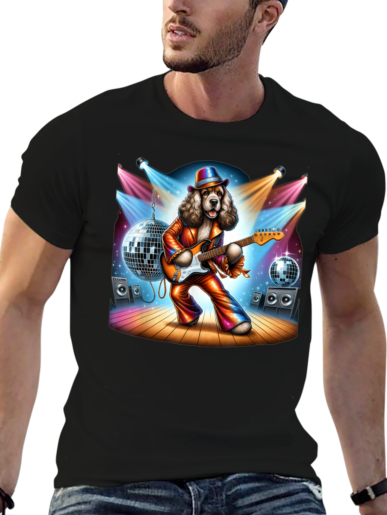 Camiseta Negra con Perro Rockstar Disco