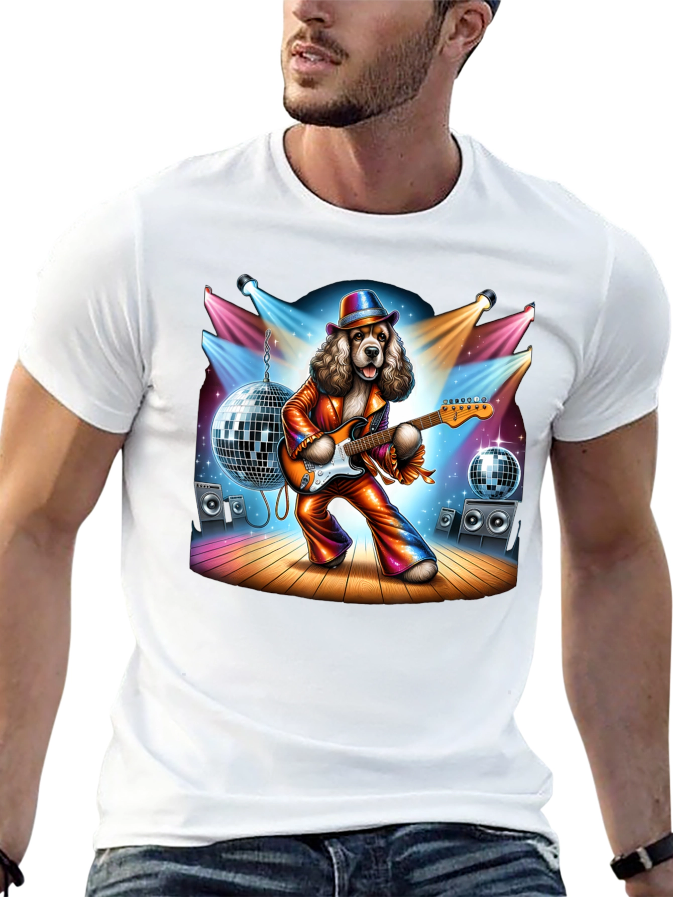 Camiseta Negra con Perro Rockstar Disco