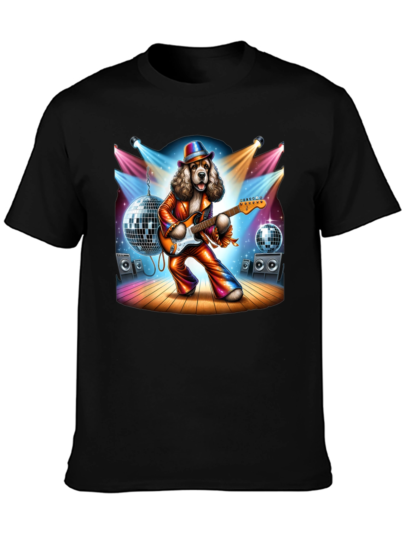 Camiseta Negra con Perro Rockstar Disco