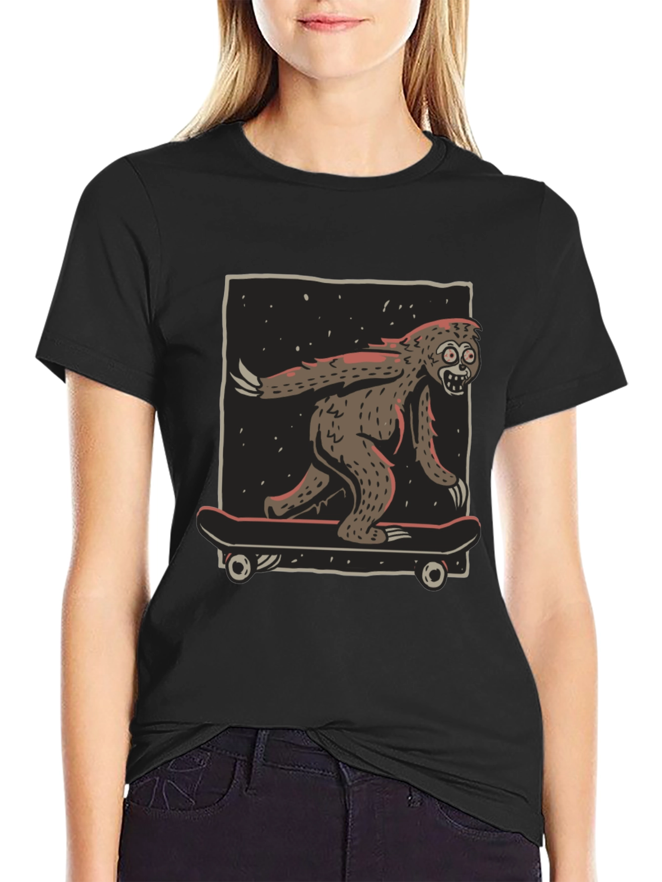 Camiseta Negra con Diseño de Yeti Skater
