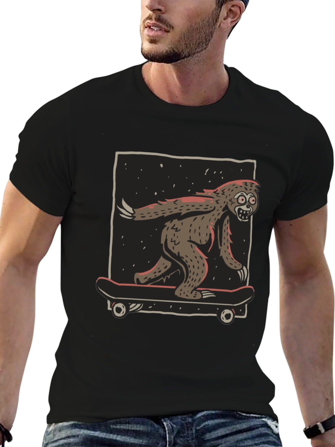 Camiseta Negra con Diseño de Yeti Skater