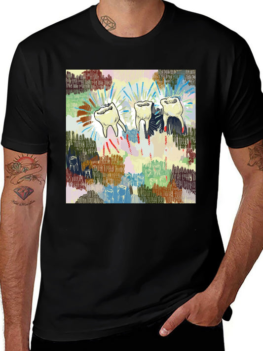 Camiseta Negra con Diseño de Dientes Abstractos