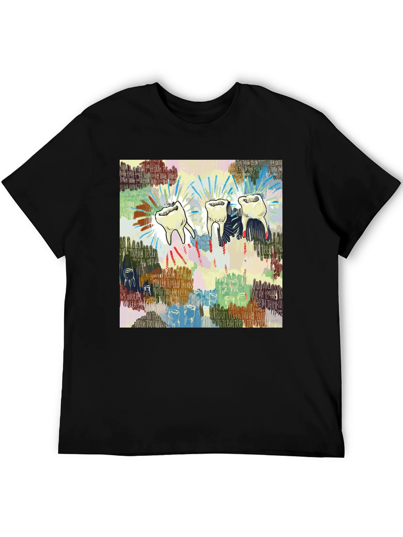 Camiseta Negra con Diseño de Dientes Abstractos