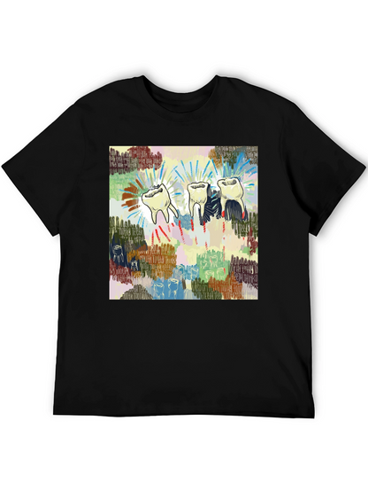 Camiseta Negra con Diseño de Dientes Abstractos
