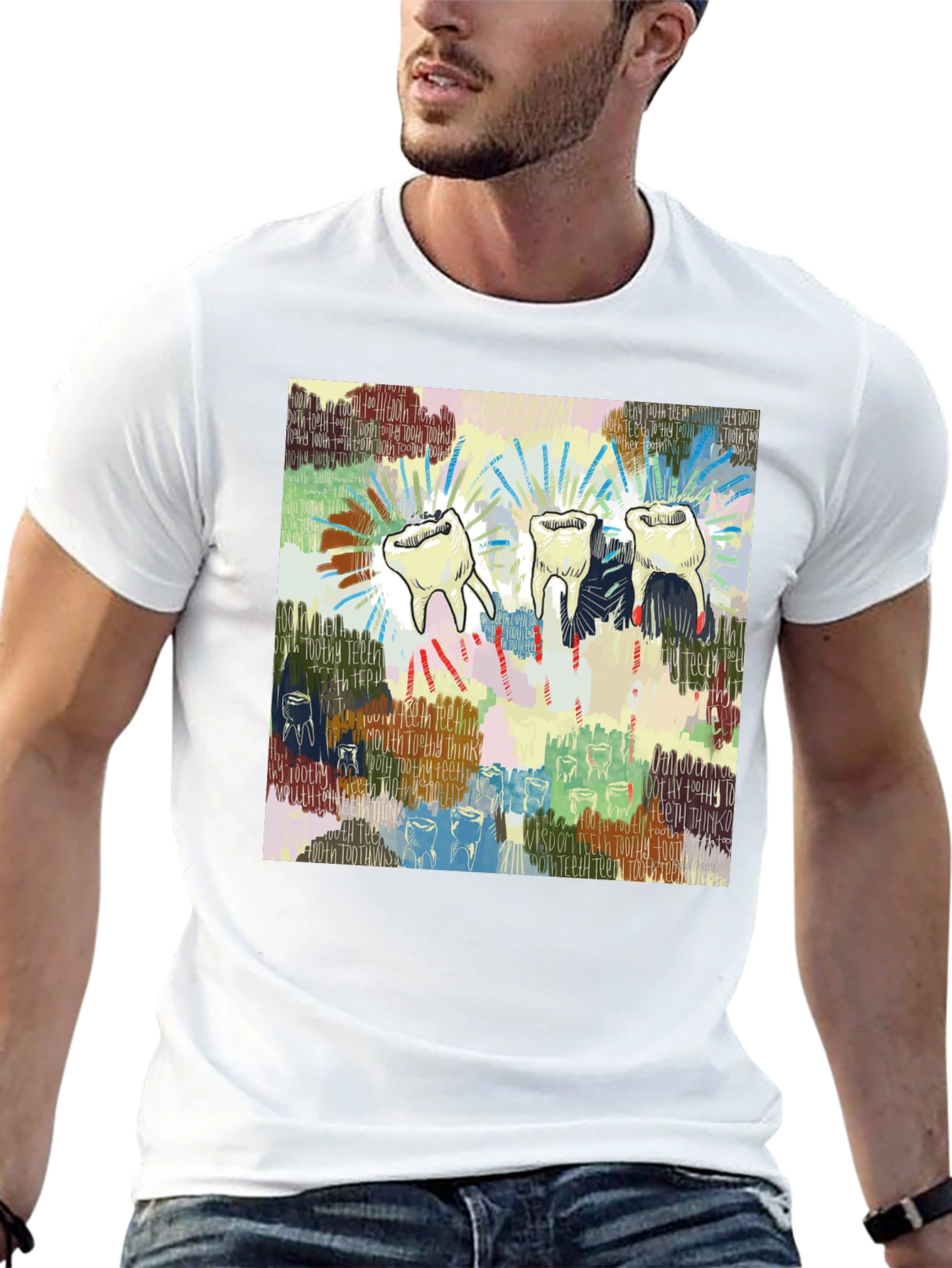 Camiseta Negra con Diseño de Dientes Abstractos
