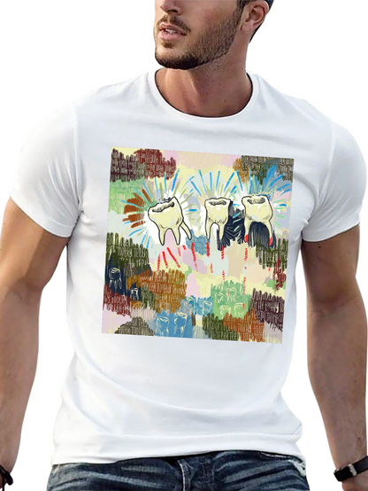Camiseta Negra con Diseño de Dientes Abstractos