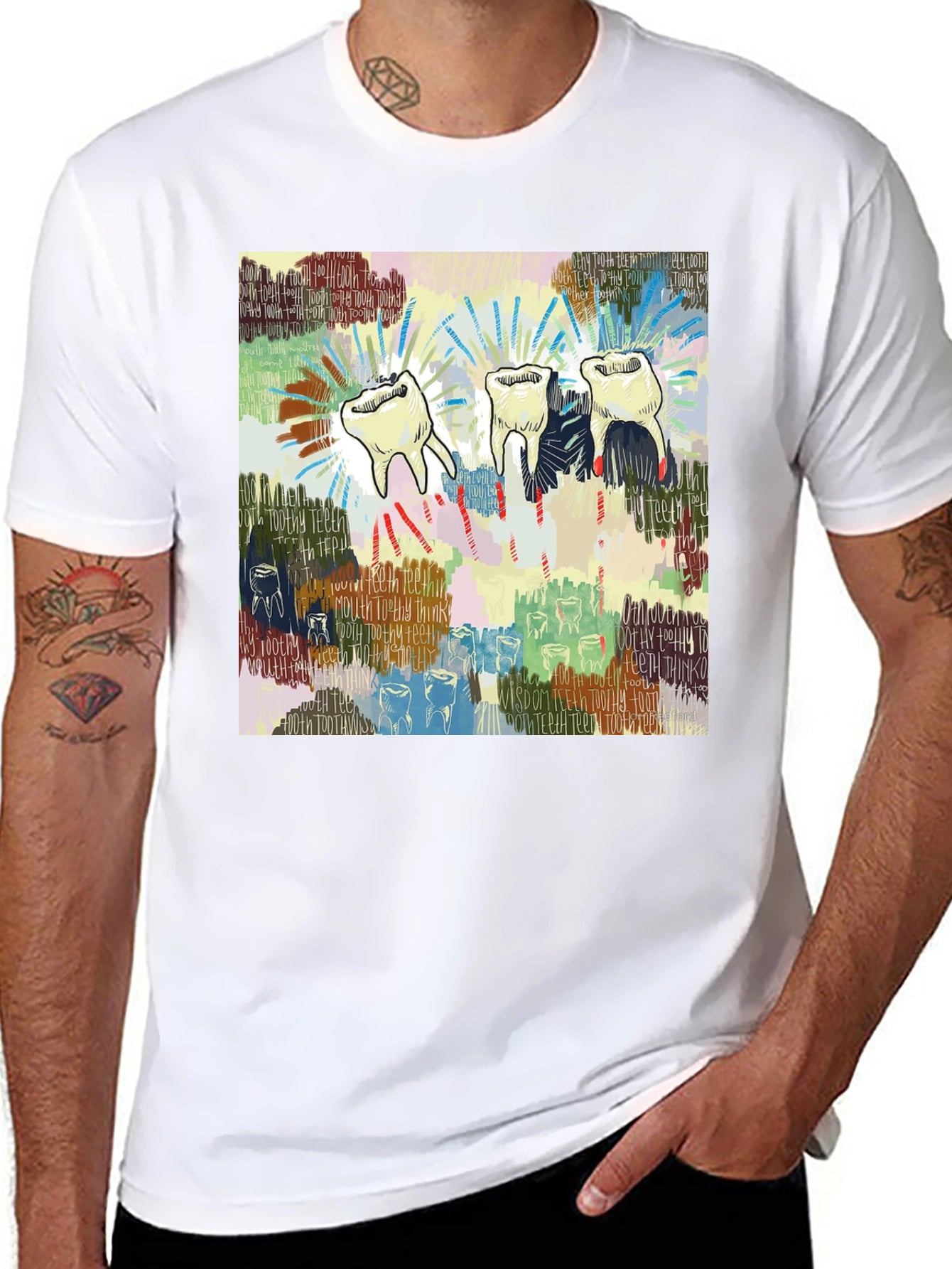 Camiseta Negra con Diseño de Dientes Abstractos