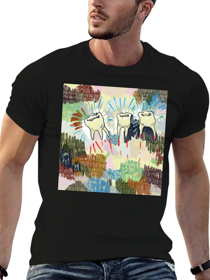 Camiseta Negra con Diseño de Dientes Abstractos