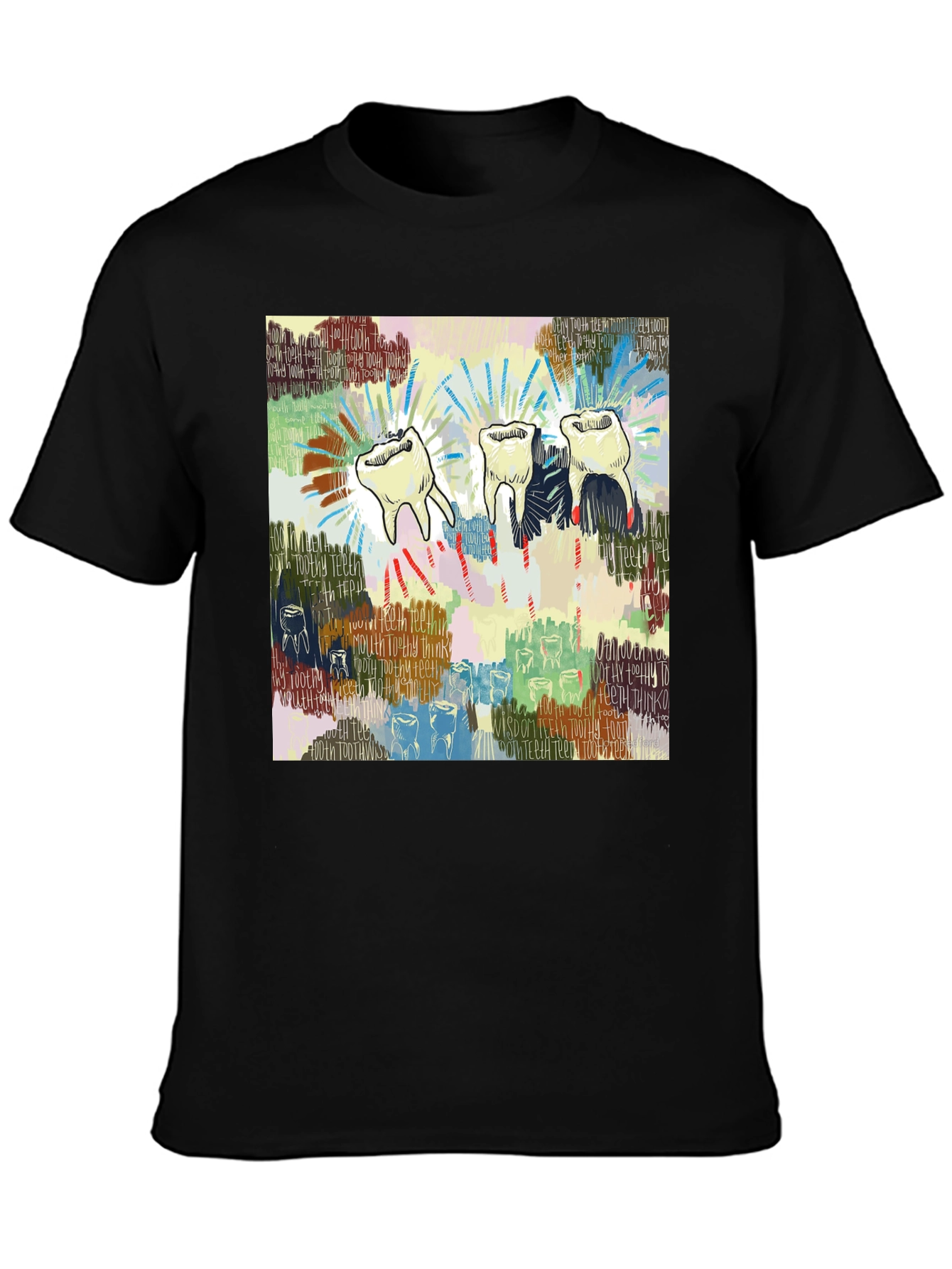 Camiseta Negra con Diseño de Dientes Abstractos