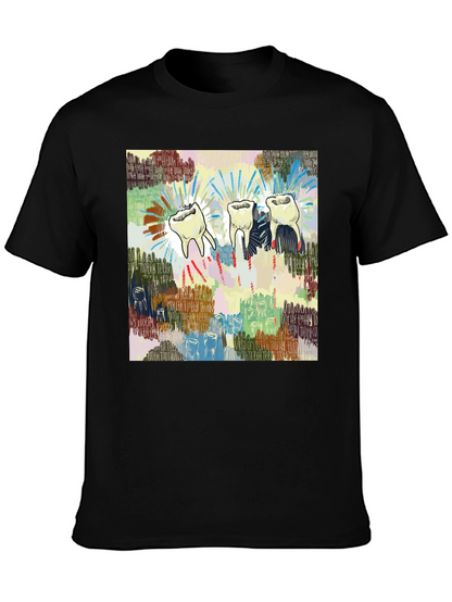 Camiseta Negra con Diseño de Dientes Abstractos