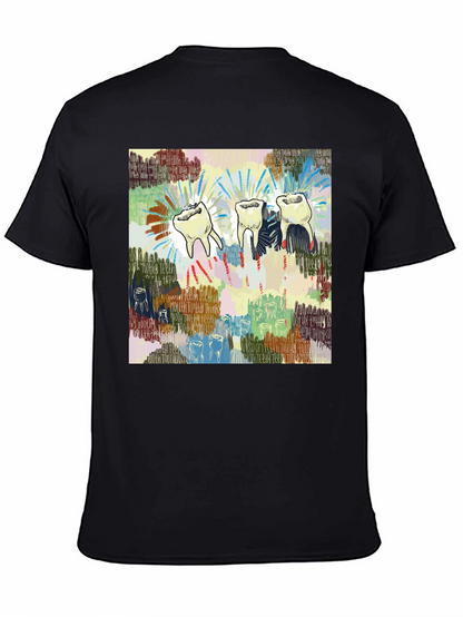 Camiseta Negra con Diseño de Dientes Abstractos