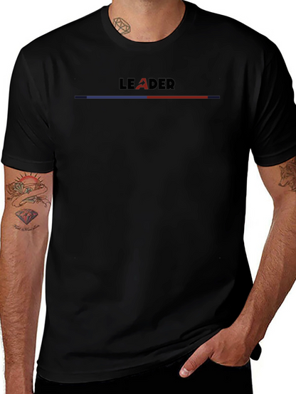 Camiseta Negra Líder con Rayas y Letras