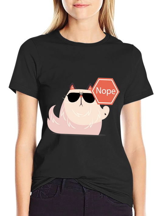 Camiseta Negra con Gato Nope - Estilo Divertido