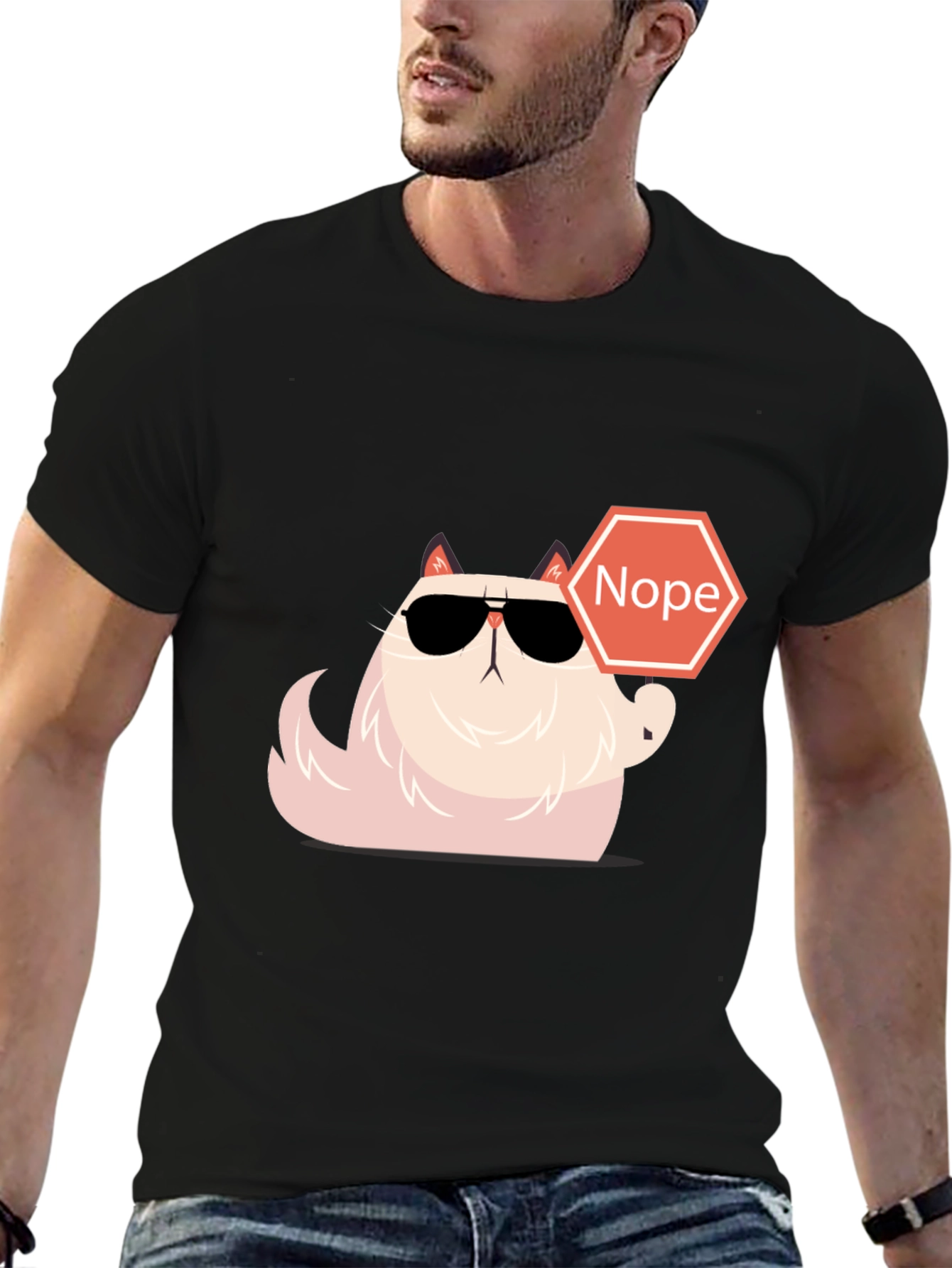 Camiseta Negra con Gato Nope - Estilo Divertido
