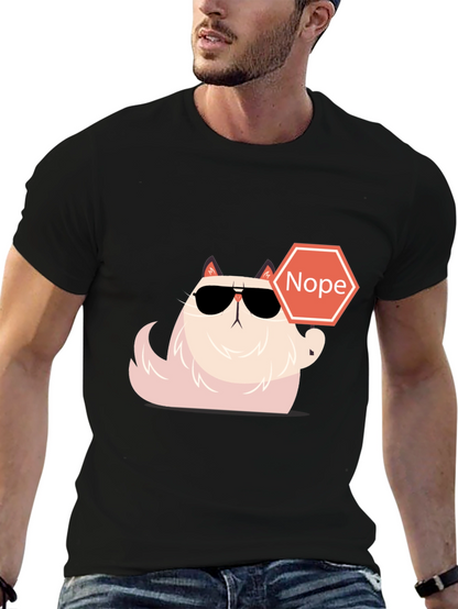Camiseta Negra con Gato Nope - Estilo Divertido