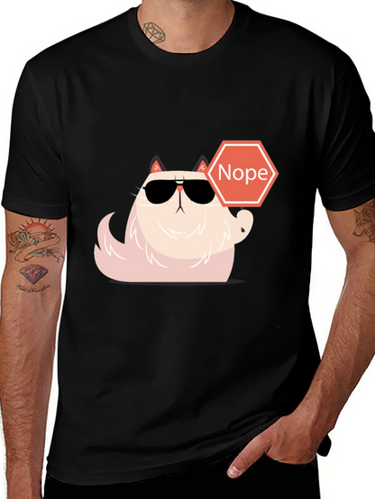Camiseta Negra con Gato Nope - Estilo Divertido