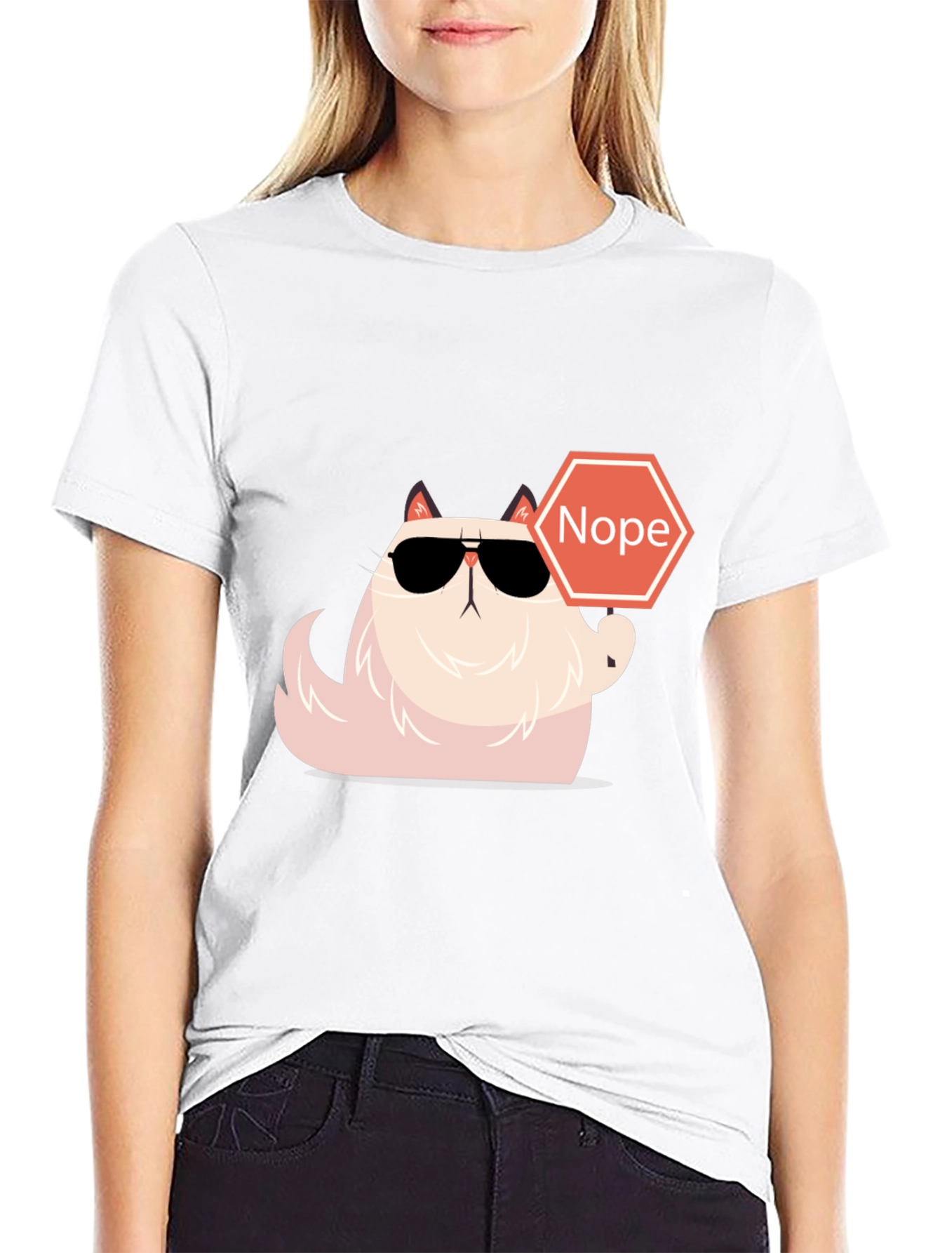 Camiseta Negra con Gato Nope - Estilo Divertido