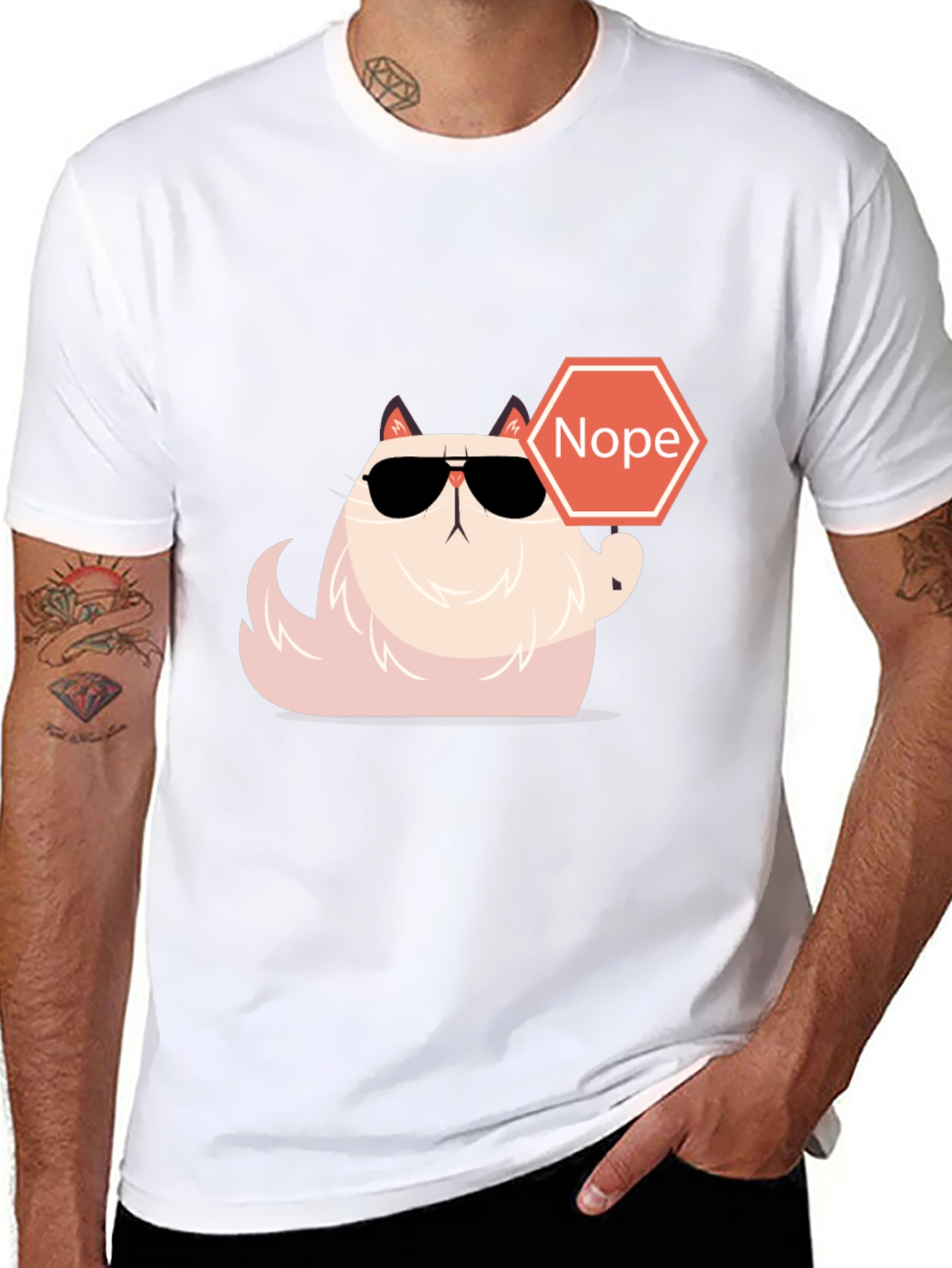 Camiseta Negra con Gato Nope - Estilo Divertido