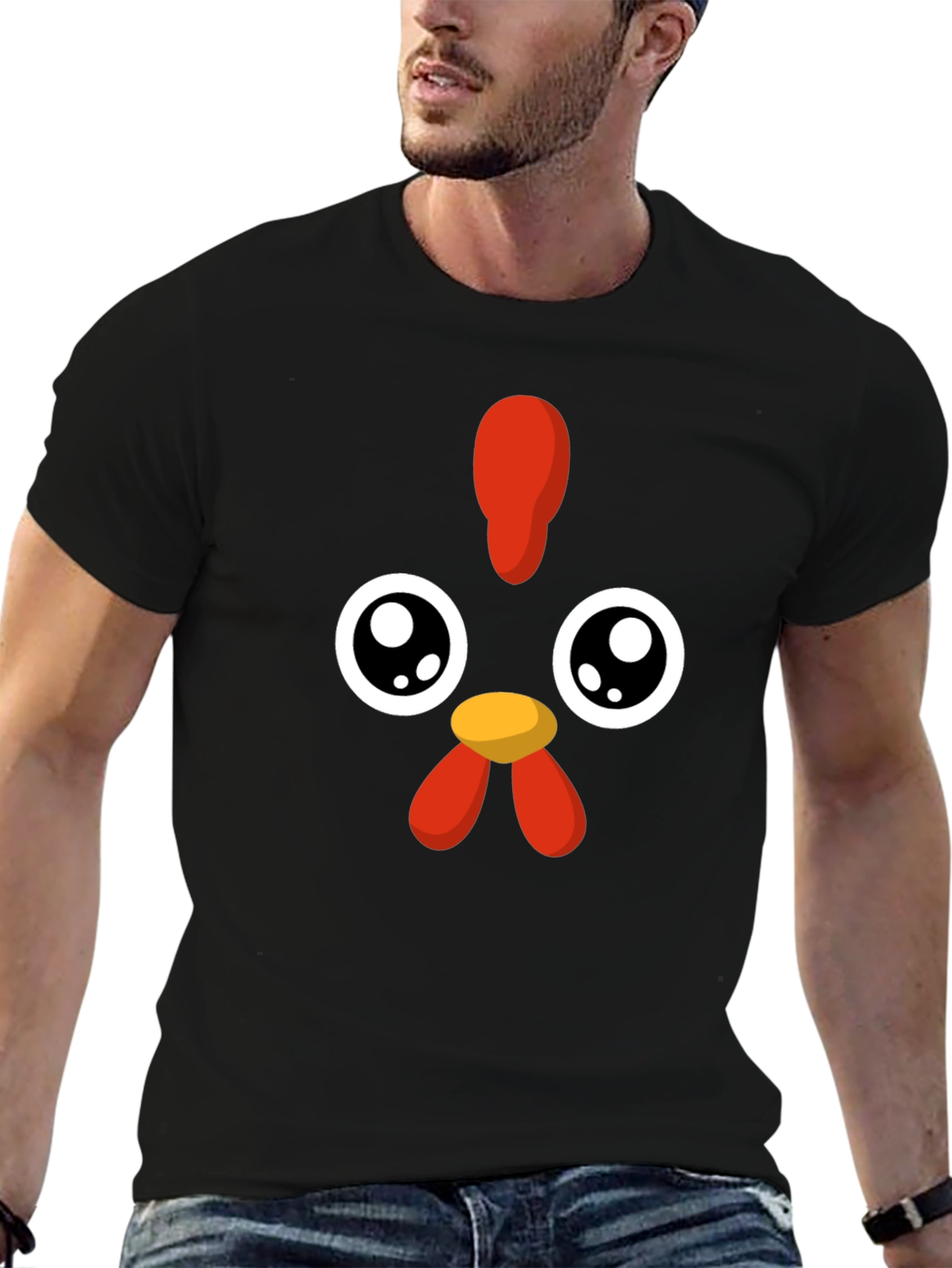 Camiseta Negra con Diseño de Pollo Kawaii