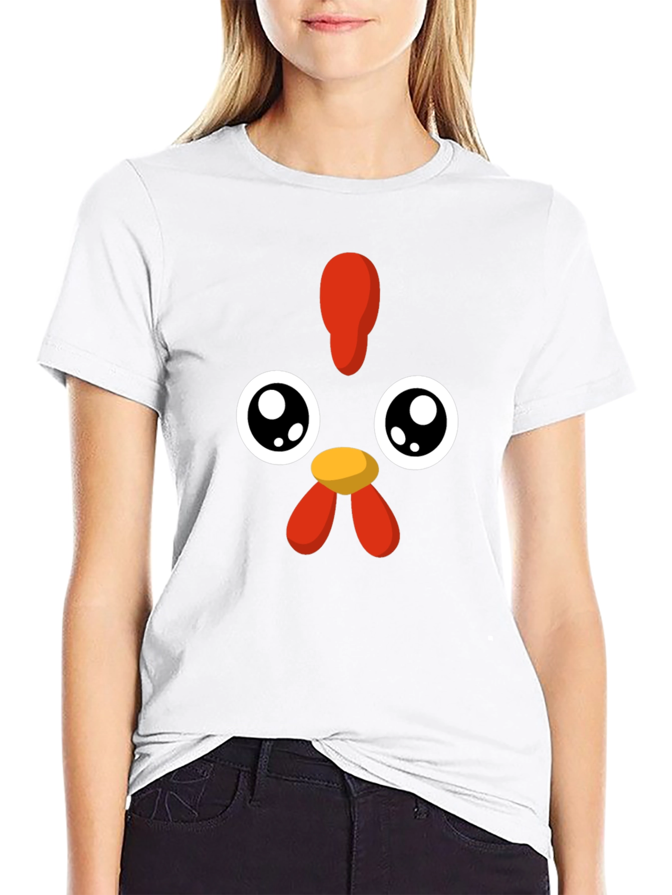 Camiseta Negra con Diseño de Pollo Kawaii