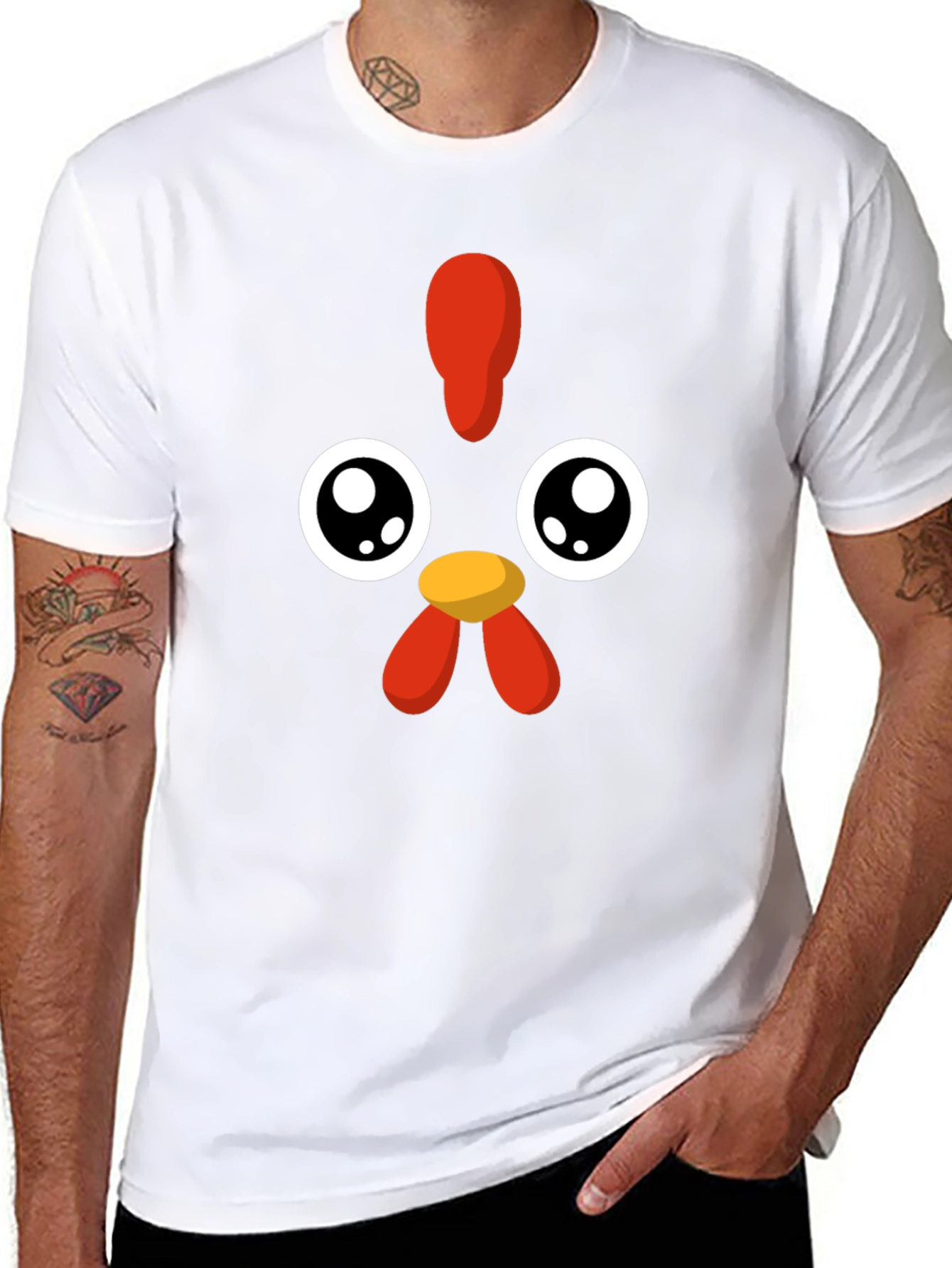 Camiseta Negra con Diseño de Pollo Kawaii