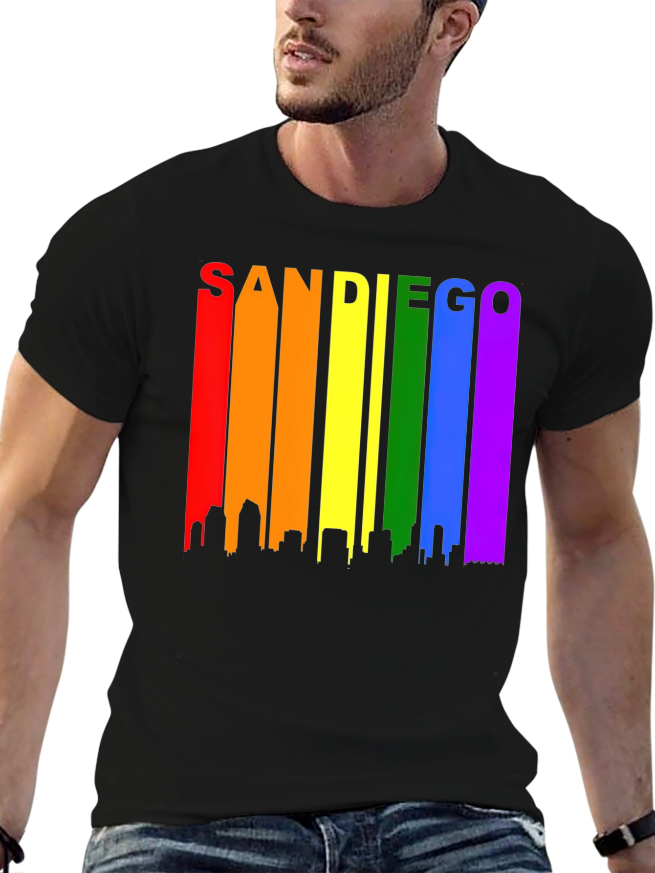 Camiseta Negra San Diego Skyline LGBT