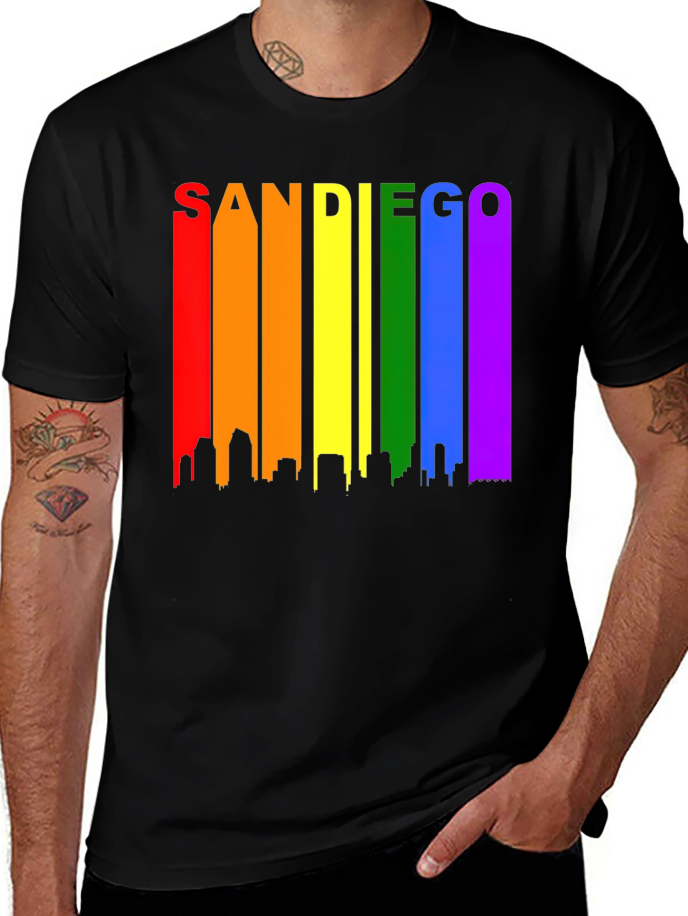 Camiseta Negra San Diego Skyline LGBT