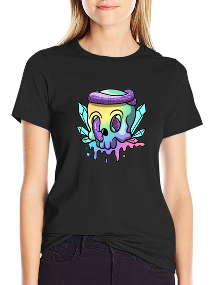 Camiseta Negra Calavera Mística Serpiente Cristales