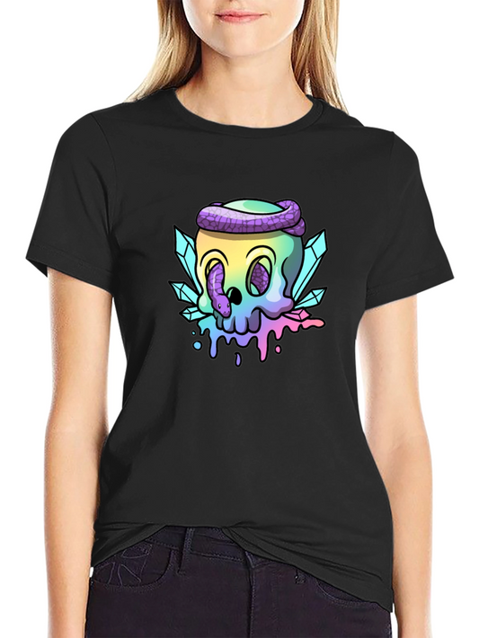 Camiseta Negra Calavera Mística Serpiente Cristales