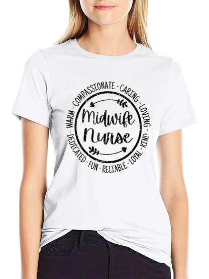 Camiseta Negra Midwife Nurse para Profesionales Sanitarias