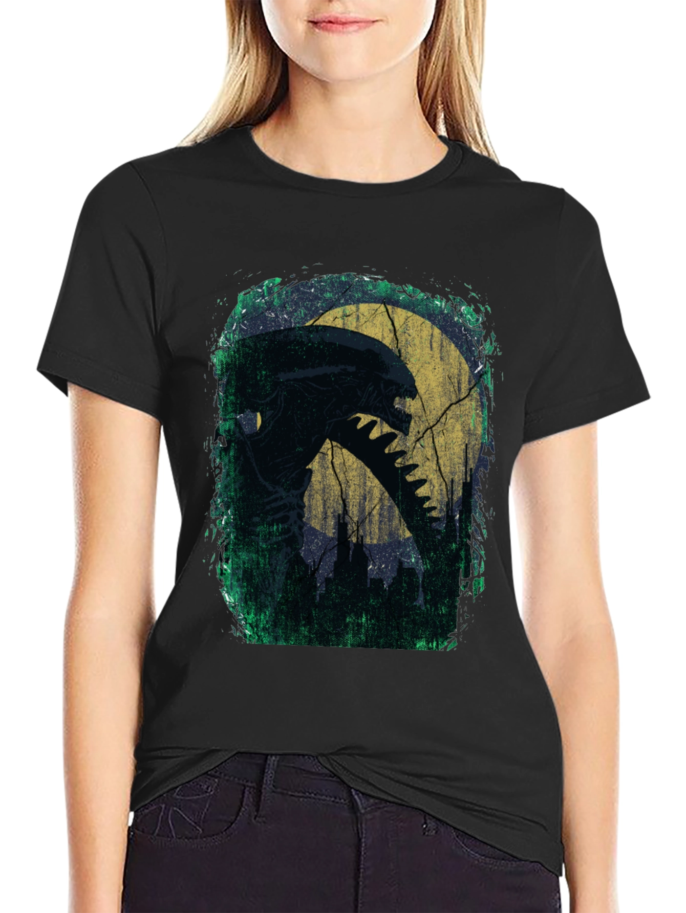 Camiseta Negra Alienígena Luna Terror