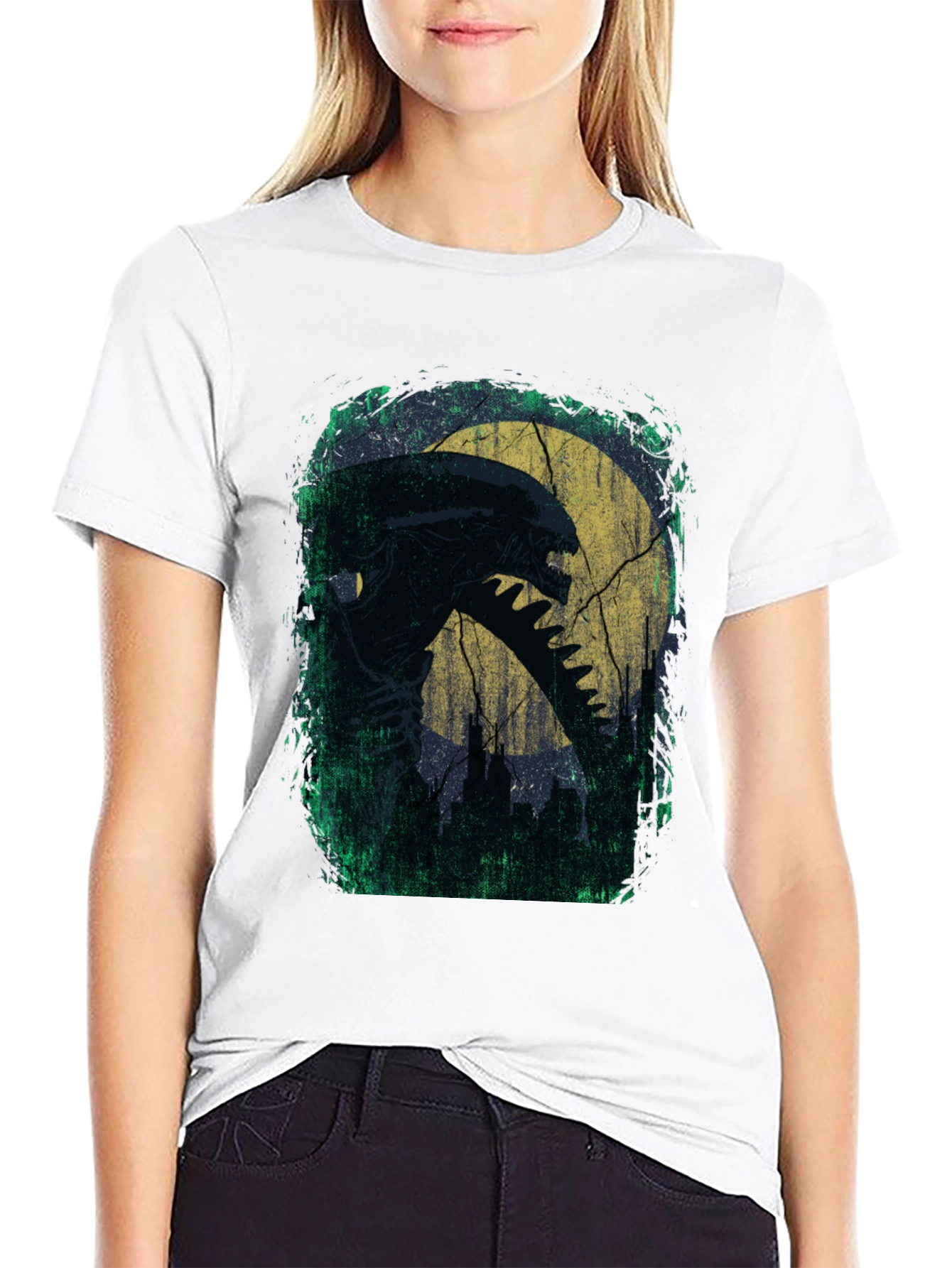 Camiseta Negra Alienígena Luna Terror