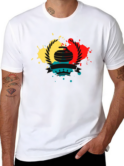 Camiseta Negra con Diseño de Curling Abstracto