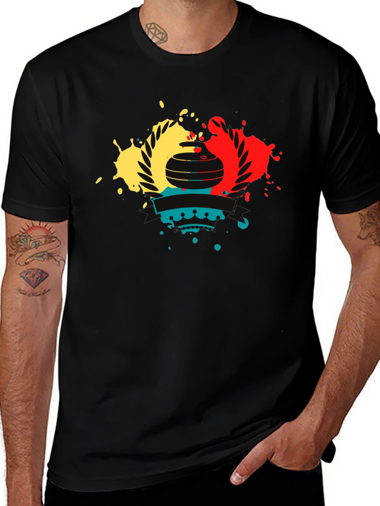 Camiseta Negra con Diseño de Curling Abstracto