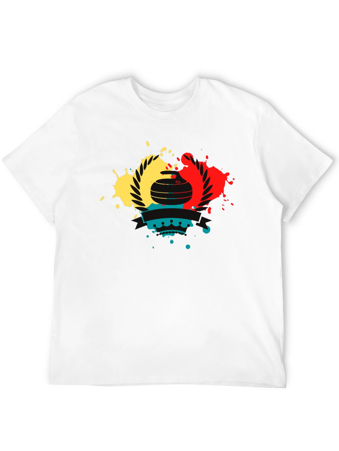 Camiseta Negra con Diseño de Curling Abstracto
