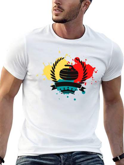 Camiseta Negra con Diseño de Curling Abstracto