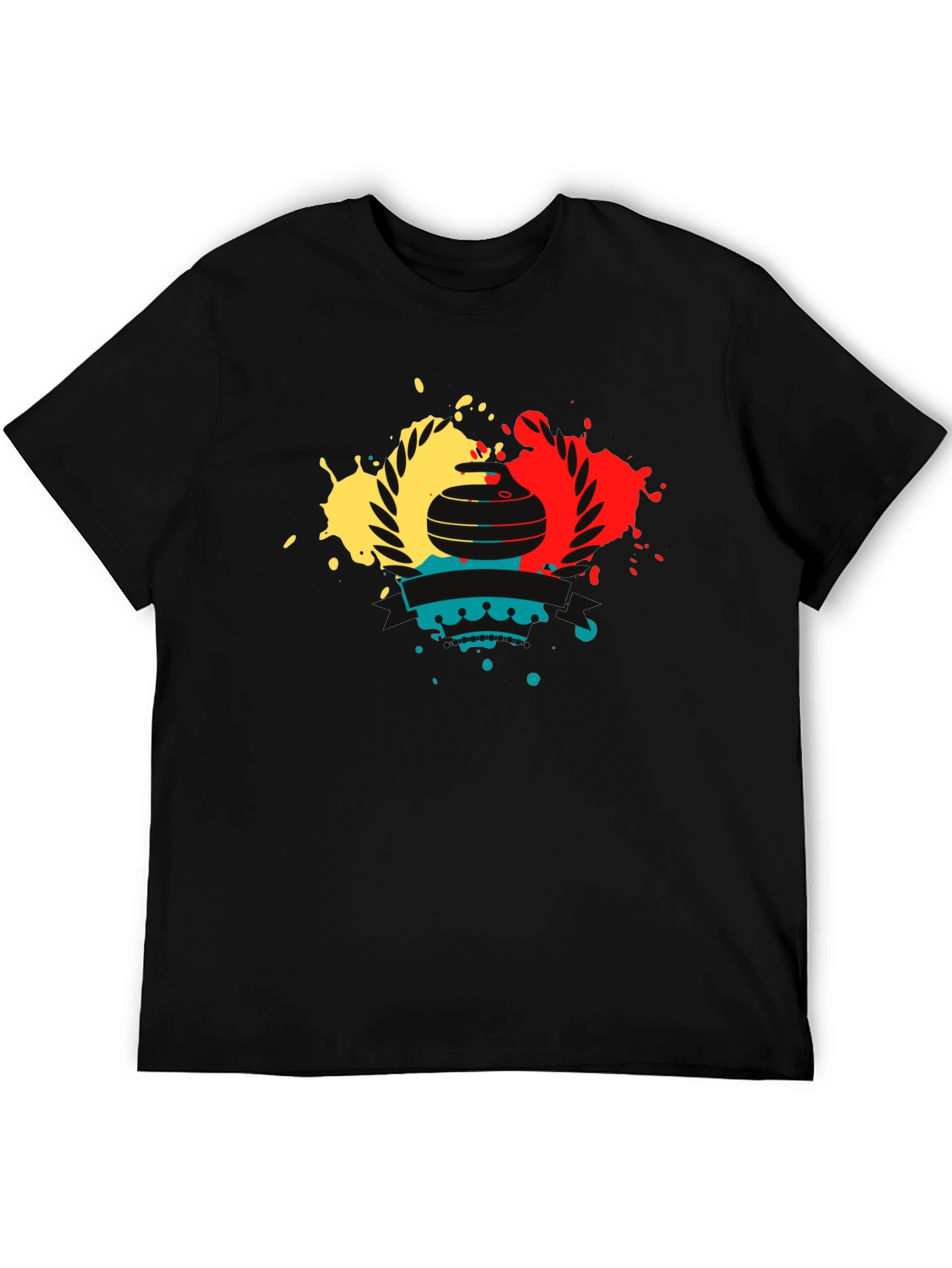 Camiseta Negra con Diseño de Curling Abstracto