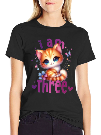 Camiseta Negra Soy Tres con Gato Adorable