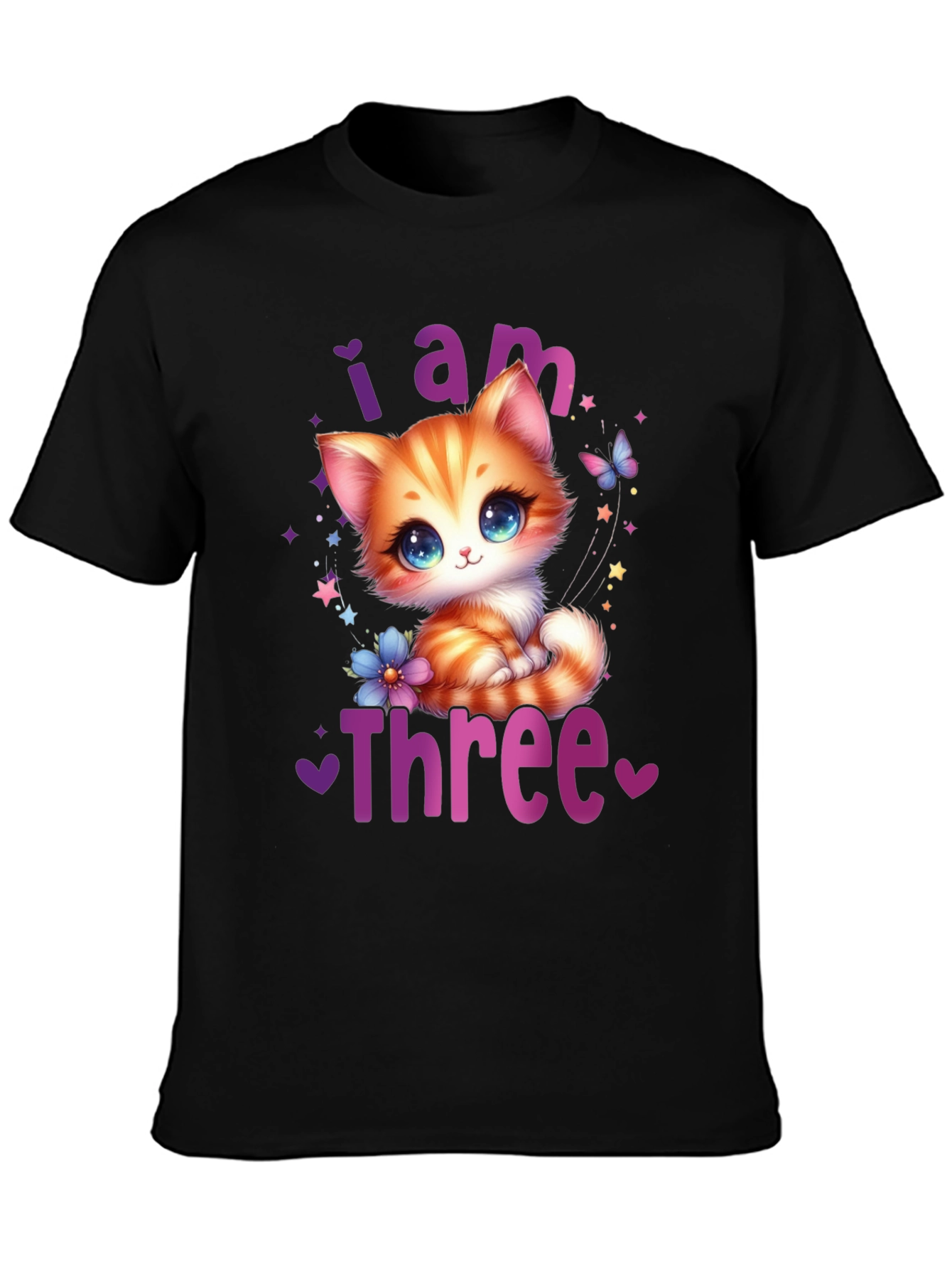 Camiseta Negra Soy Tres con Gato Adorable