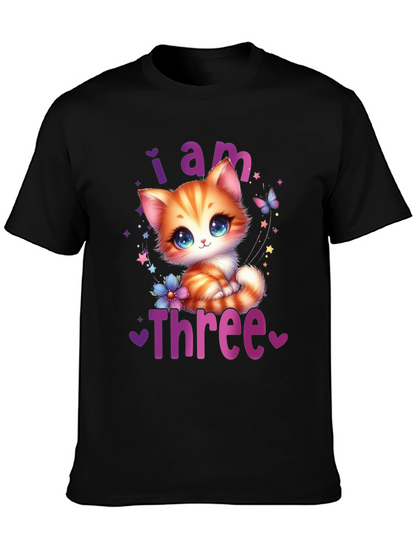Camiseta Negra Soy Tres con Gato Adorable