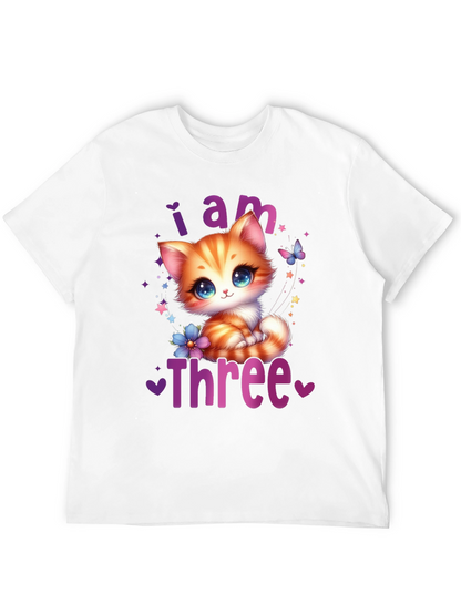 Camiseta Negra Soy Tres con Gato Adorable